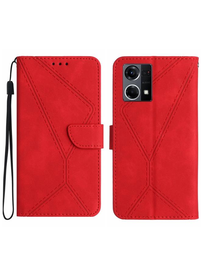 إيروريكس جراب لهاتف OPPO Reno8 4G / Reno7 4G جراب هاتف من الجلد المنقوش بخياطة - Image 1