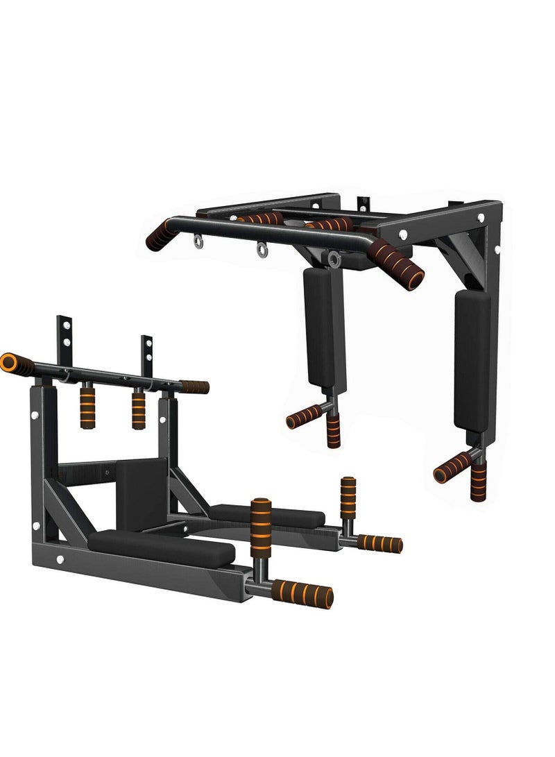 H PRO Wall Mounted Pull Up Bar| 2 in 1 Multifunctional Chin Up Bar| Dip Station for Indoor Exercise| Power Tower Set| Dip Bars for Home Gym Workout| Fitness Training Equipment Max Load 440lbs - Image 2