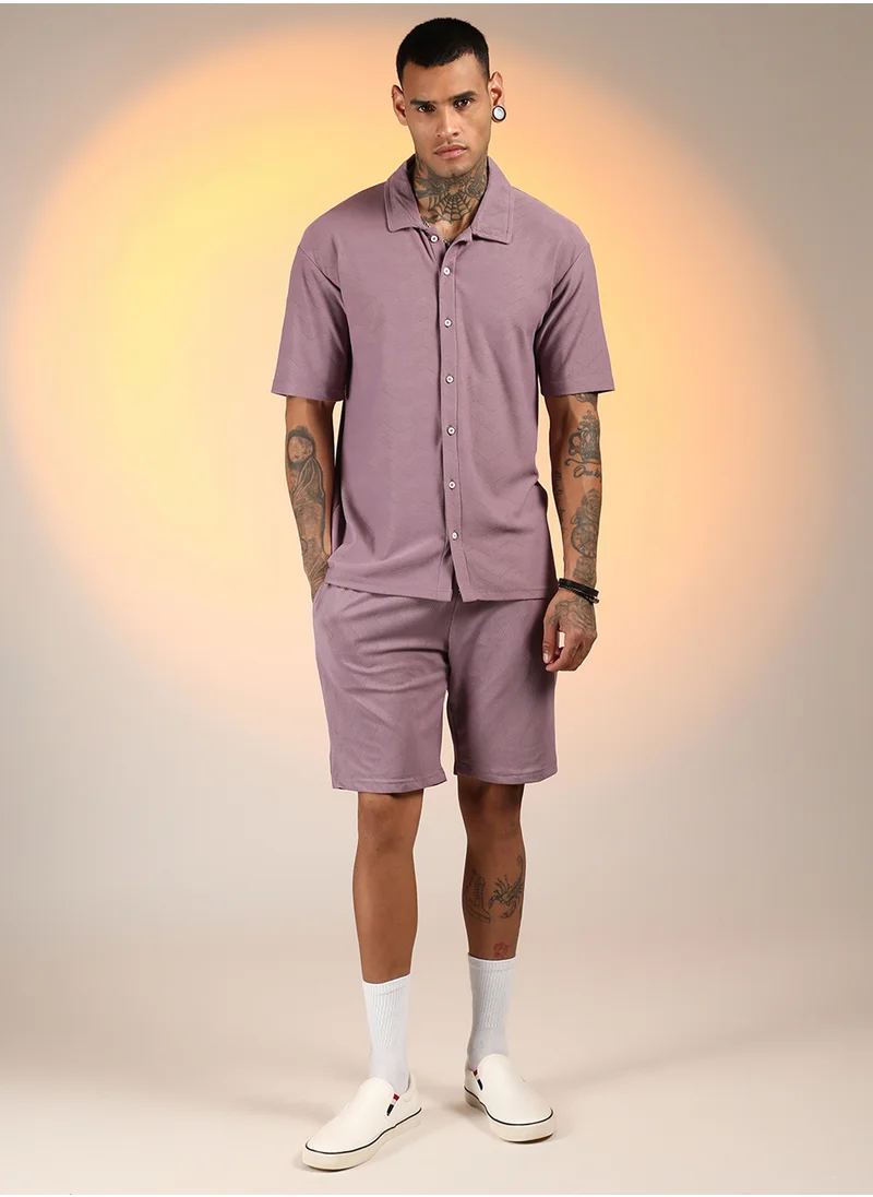 Campus Sutra Men's Nude Pink Basket-Textured Co-Ord Set