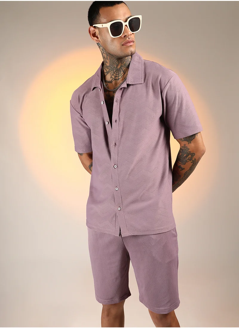 Campus Sutra Men's Nude Pink Basket-Textured Co-Ord Set