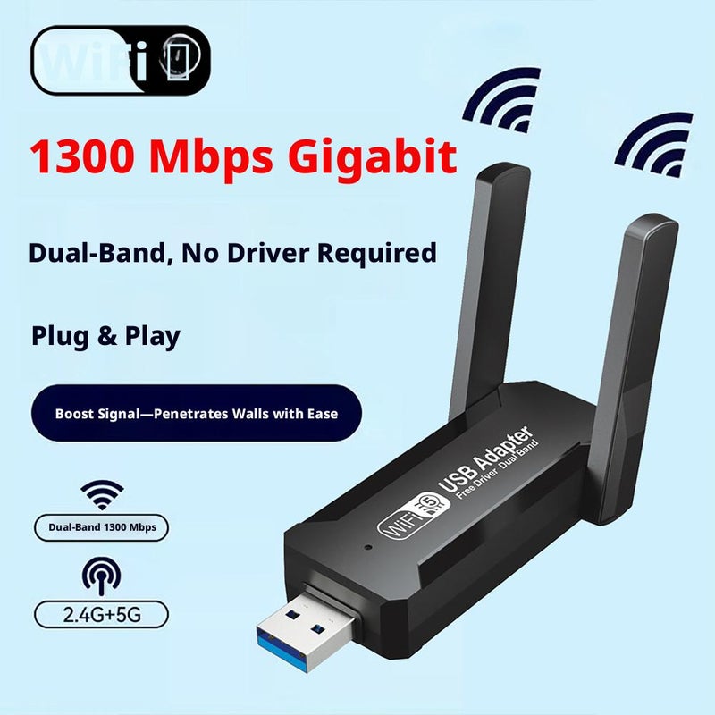 1300M Gigabit Dual-Band 5G Wireless Network Card, Driver-Free Computer USB WiFi Receiver and Transmitter - Image 5