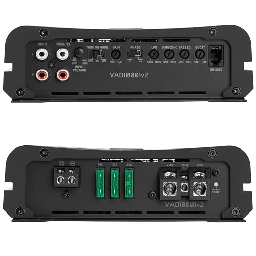 NVX VAD10001 v2 Model Monoblock Class D Amplifier 2000W Peak, 1000W RMS, 1/2/4-ohm Stable, Low Pass X-Over, Bass Boost, Remote Subwoofer Bass Knob, for Car/Truck/Marine/UTV/Motorcycle (VAD10001v2) - Image 2