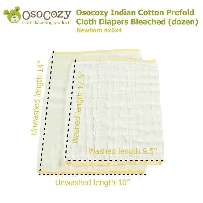 OsoCozy - Prefold Cloth Diapers (1 Dz) - Soft, Absorbent Durable Diaper Service Quality Prefolds. 100% Cotton - 10"x14", Fits 6-10 Lbs. - (Newborn 4x6x4) - Image 3
