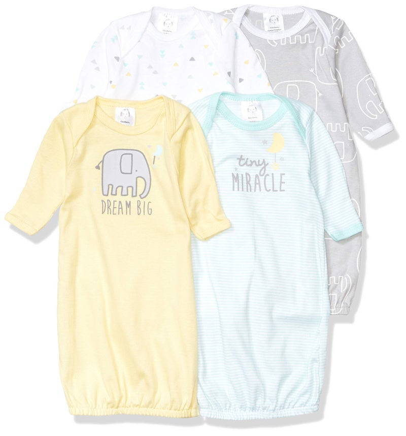 GerberUnisex Baby4-Pack Sleeper GownAnimals GreenPreemie - Image 1