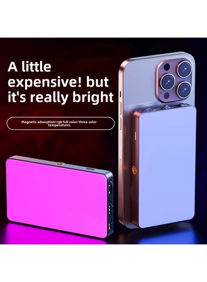 Magnetic Absorption RGB Mobile Phone Fill Light Portable Selfie Shooting Handheld Lighting Light Outdoor Photography Beauty Pocket Light-Specification:【rgb Full Color + Three Color Temperatures☀Multiple Levels Of Brightness] Free Mobile Phone Holder + Magnet Sheet + Cold Shoe + Charging Cable  - Image 2