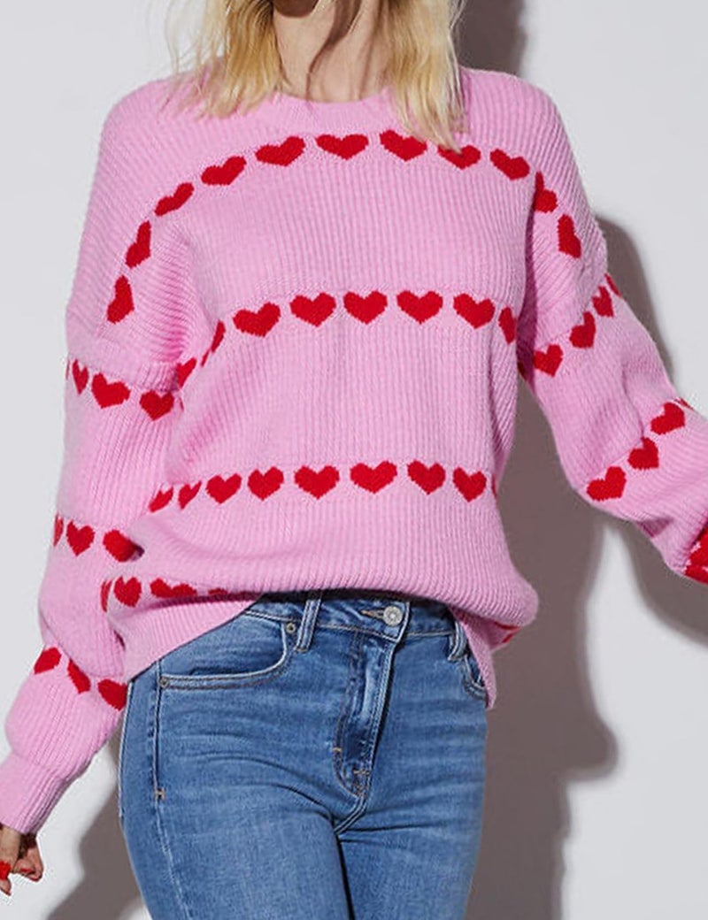 Yimoon Valentine Heart Sweater for Women Cute Long Sleeve Crewneck Chunky Knitted Pullover Sweaters(Pink-M) - Image 5