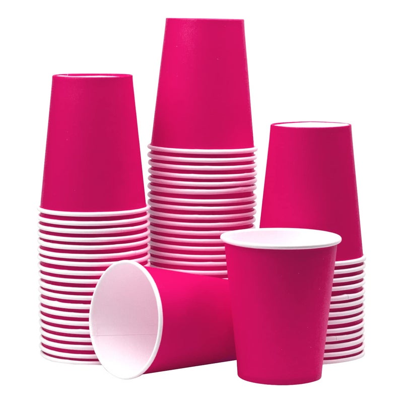 Yuxitia Disposable Paper Cups  60pcs Pink Paper Cups For DIY Wedding Party Picnic BBQ Travel and Event 8OZ (Hot Pink) - Image 1