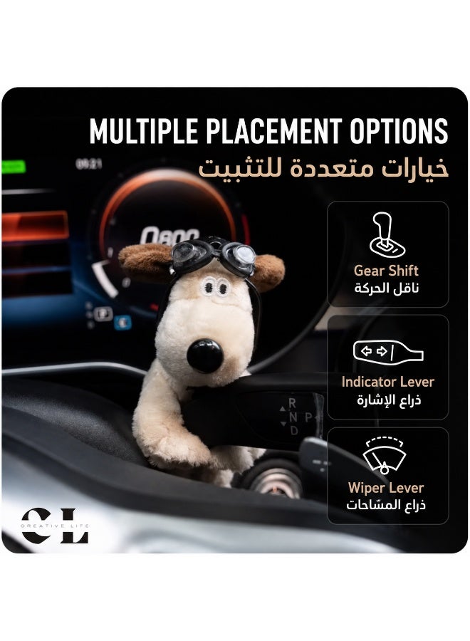 الحياة الإبداعية كريتيف لايف دمية كلب طيار محشوة لتزيين السيارة، زينة لطيفة لناقل الحركة وذراع الإشارة والمسّاحات بأذرع قابلة للتعديل، بيج - Image 3
