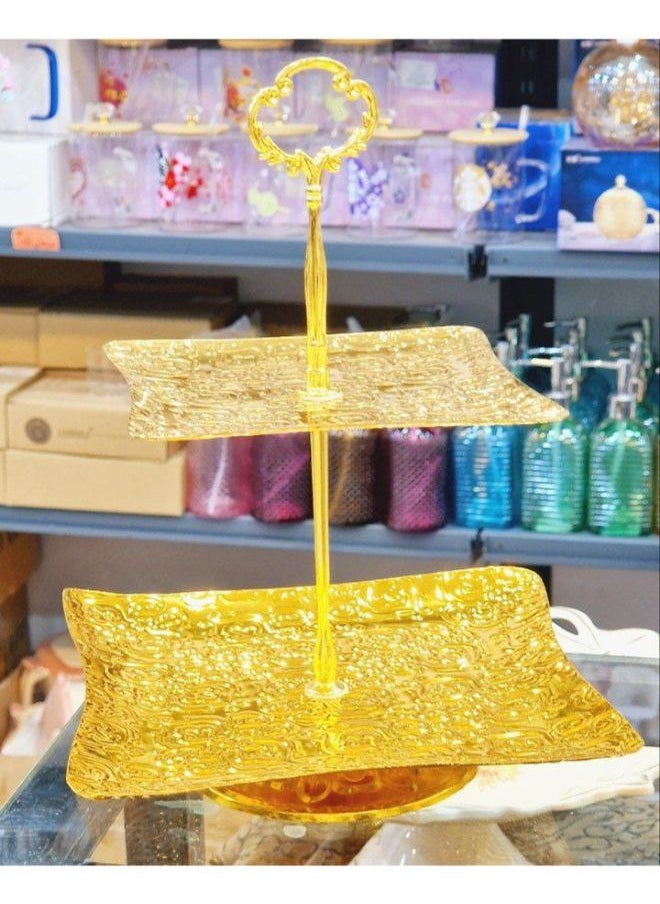 ماركة غير محددة - شيالة معدن مدهبة من طبقتين، مصنوعة من معدن عالي الجودة وغير قابل للتغير. مثالية لتقديم الكحك، البسكويت، الحلويات، والمكسرات بأناقة - Image 1