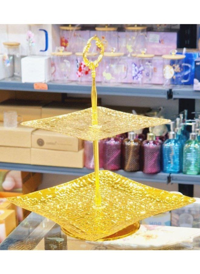 ماركة غير محددة - شيالة معدن مدهبة من طبقتين، مصنوعة من معدن عالي الجودة وغير قابل للتغير. مثالية لتقديم الكحك، البسكويت، الحلويات، والمكسرات بأناقة - Image 1
