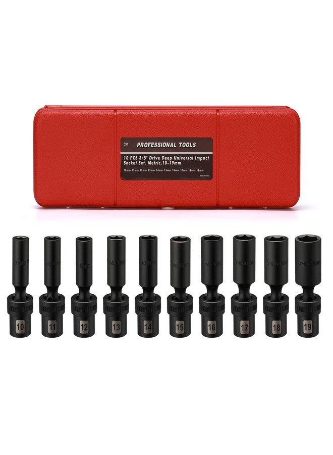 Mayouko 10 PCS 3/8" Drive Deep Universal Impact Socket Set, 6 Point, Metric,10-19mm - Image 1