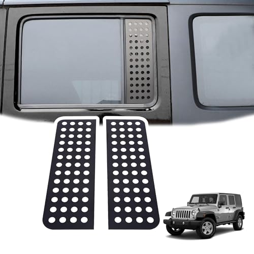 Phamyor Rear Door Window Glass Decals Aluminum Alloy Glass Panel Cover Trim Fit for 2007-2018 Jeep Wrangler JK JKU Sport Rubicon Sahara Unlimited 4-Door, 2PCS, Black - Image 1