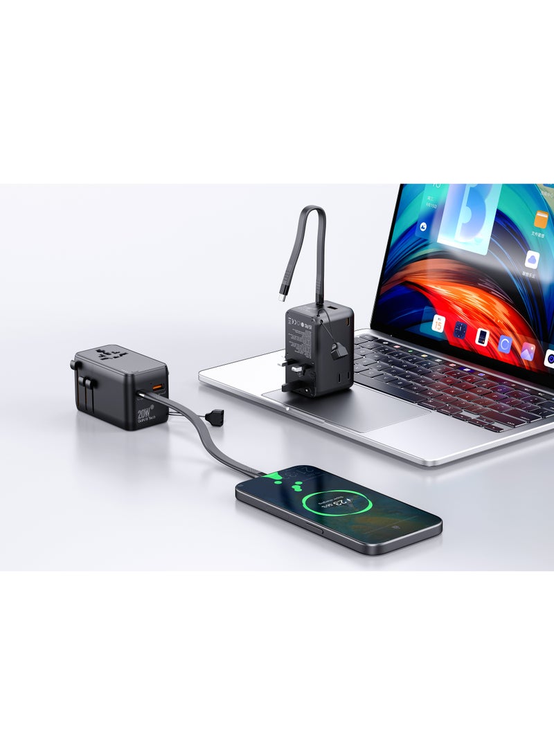باورولوجي محول سفر عالمي مع منفذين USB-C PD ومنفذ USB-A 2500 واط / بنك طاقة 4000 مللي أمبير / بنك طاقة سريع الشحن مع محول محمول / شحن 5 أجهزة / تقنية GaN III - أسود - Image 3
