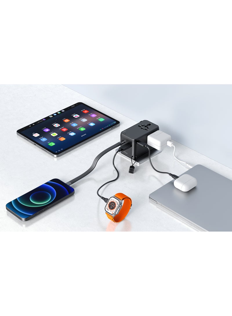 باورولوجي محول سفر عالمي مع منفذين USB-C PD ومنفذ USB-A 2500 واط / بنك طاقة 4000 مللي أمبير / بنك طاقة سريع الشحن مع محول محمول / شحن 5 أجهزة / تقنية GaN III - أسود - Image 2