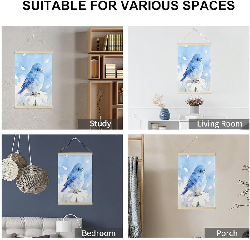 Bird Blue Magnetic Poster Hanger Frame Exquisite Decorative Magnetic Painting Art Wood Canvas Painting Frames for Photos Pictures Maps Scrolls 23.6x15.7 Inch - Image 3