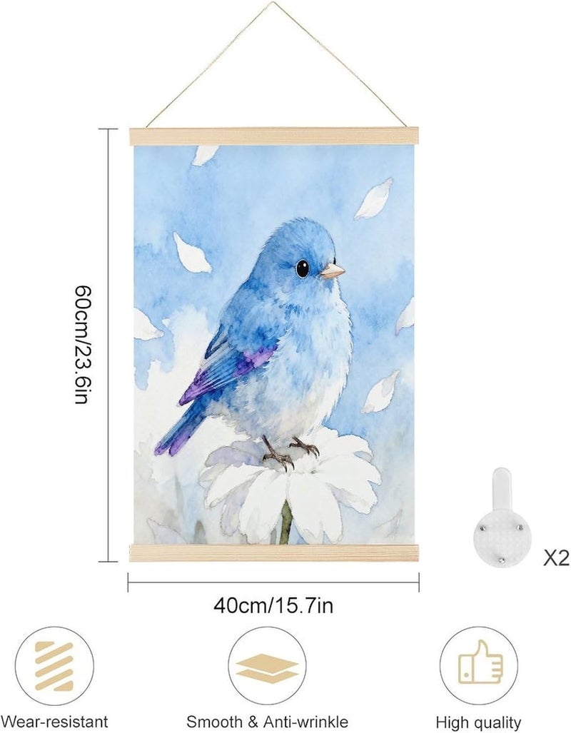Bird Blue Magnetic Poster Hanger Frame Exquisite Decorative Magnetic Painting Art Wood Canvas Painting Frames for Photos Pictures Maps Scrolls 23.6x15.7 Inch - Image 2