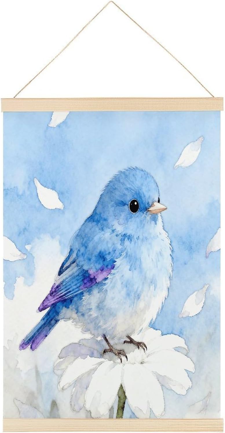 Bird Blue Magnetic Poster Hanger Frame Exquisite Decorative Magnetic Painting Art Wood Canvas Painting Frames for Photos Pictures Maps Scrolls 23.6x15.7 Inch - Image 1