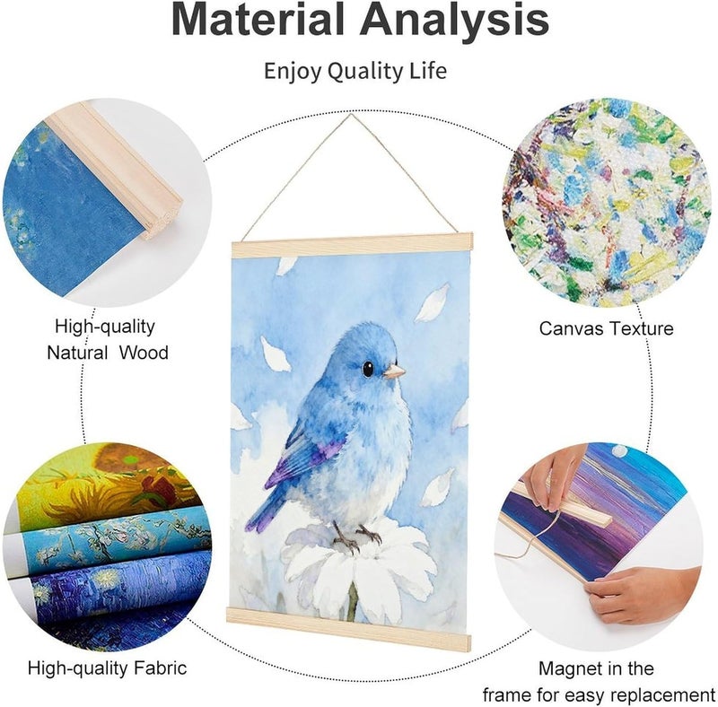 Bird Blue Magnetic Poster Hanger Frame Exquisite Decorative Magnetic Painting Art Wood Canvas Painting Frames for Photos Pictures Maps Scrolls 23.6x15.7 Inch - Image 4