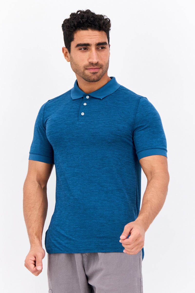 MOTION Men Sportswear Fit Short Sleeves Running Polo Shirt, Dark Cyan - Image 1