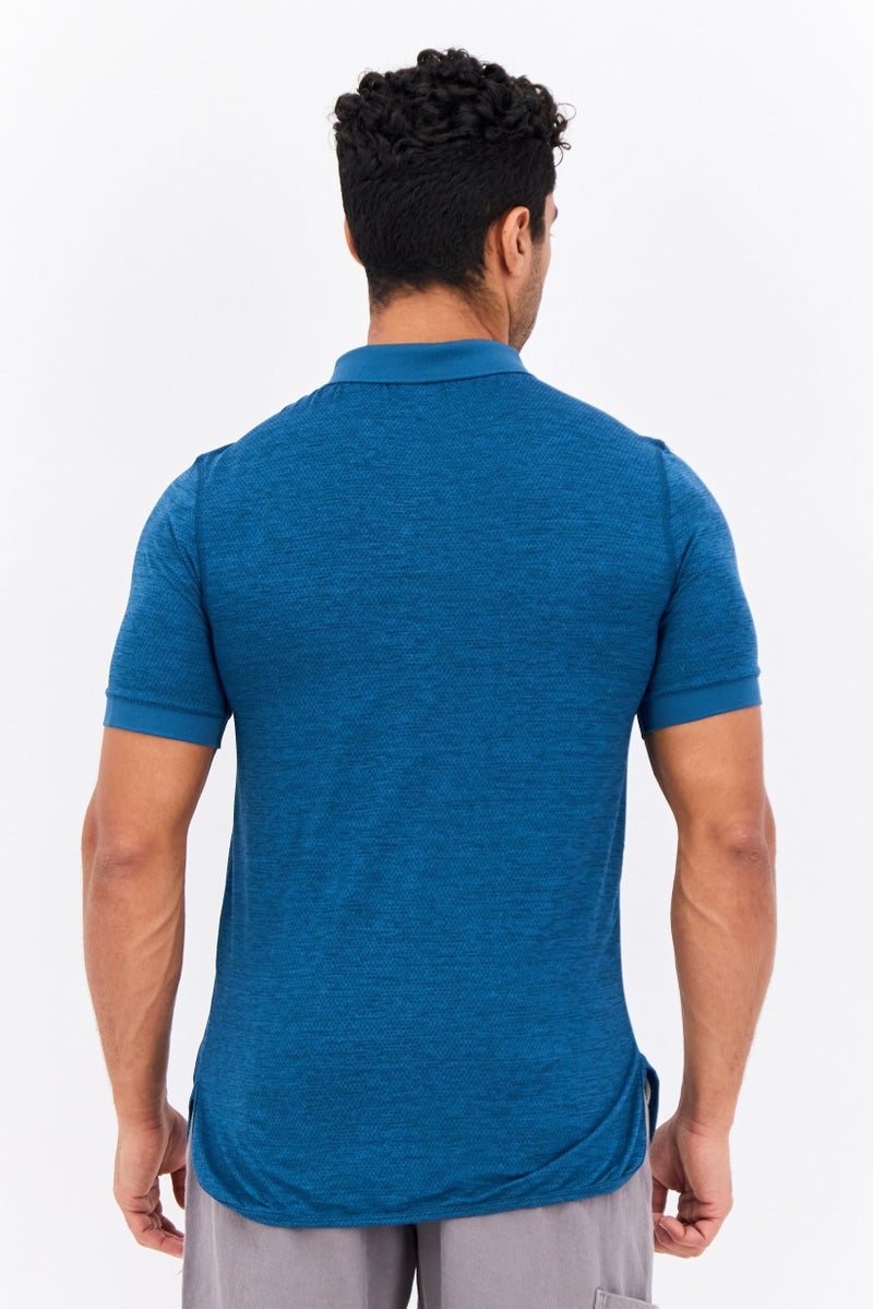 MOTION Men Sportswear Fit Short Sleeves Running Polo Shirt, Dark Cyan - Image 3