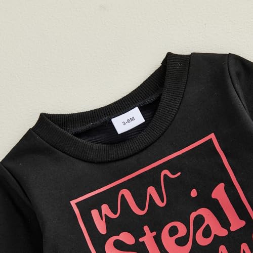 Frietlebird Toddler Boy Valentines Day Outfit Long Sleeve Letter Print Crewneck Sweatshirt Pants Valentines Outfit Toddler Boy (V-Black Red,2-3T) - Image 4