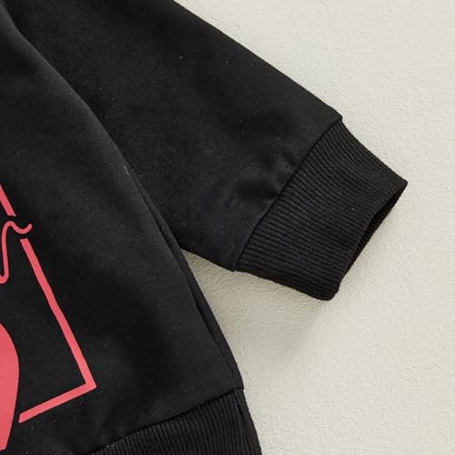 Frietlebird Toddler Boy Valentines Day Outfit Long Sleeve Letter Print Crewneck Sweatshirt Pants Valentines Outfit Toddler Boy (V-Black Red,2-3T) - Image 5