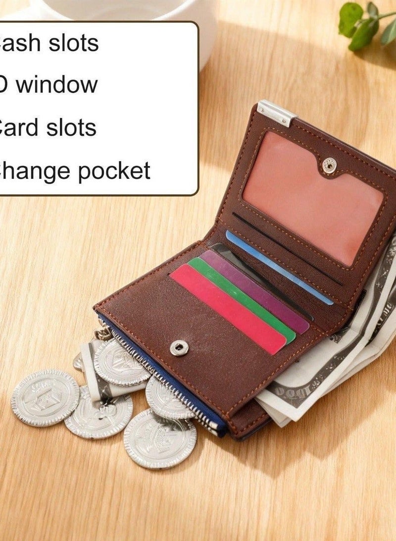 zoba Men's classic brown leather zip wallet – credit and bank card holder with coin pocket and a practical compact design for everyday use - Image 2