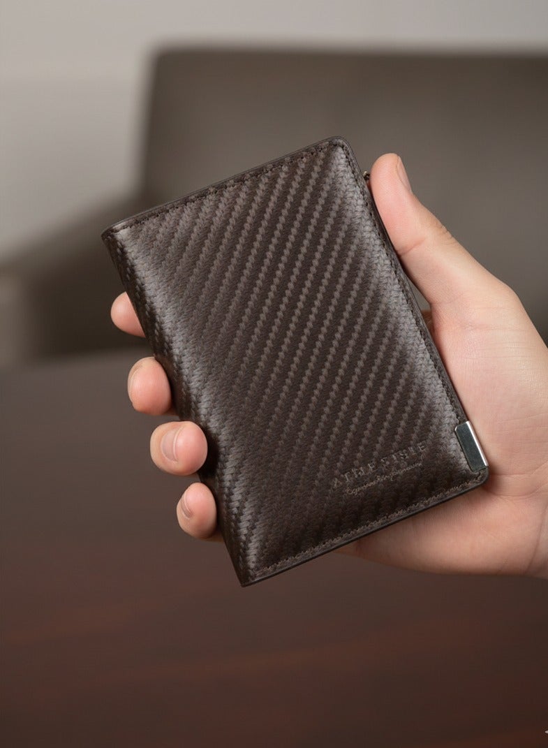 zoba Men's classic brown leather zip wallet – credit and bank card holder with coin pocket and a practical compact design for everyday use - Image 1