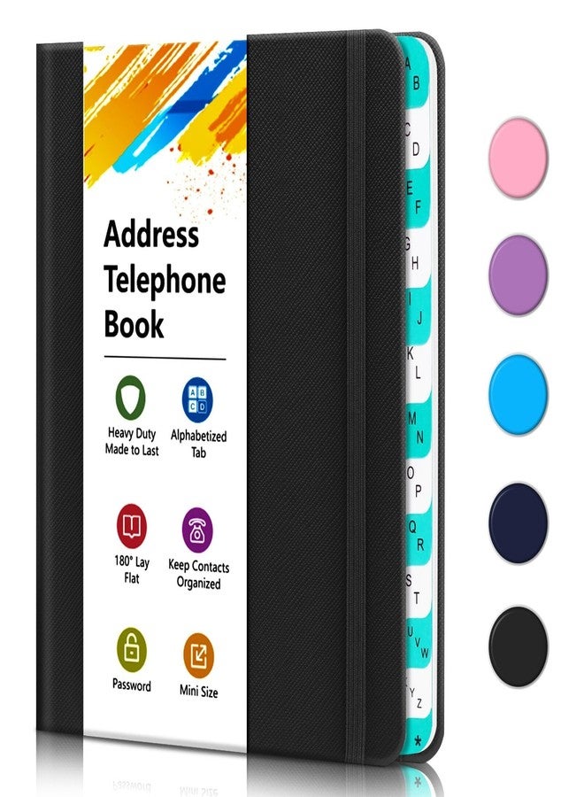 BLESWIN Small Pocket Address Book with A-Z Two-Colour Alphabetical Tabs, Telephone Book and Addresses in Rigid Cardboard and Large Fonts, to Record 288 Organized Contacts, Black - Image 1