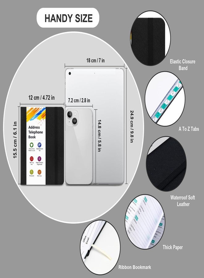 BLESWIN Small Pocket Address Book with A-Z Two-Colour Alphabetical Tabs, Telephone Book and Addresses in Rigid Cardboard and Large Fonts, to Record 288 Organized Contacts, Black - Image 2