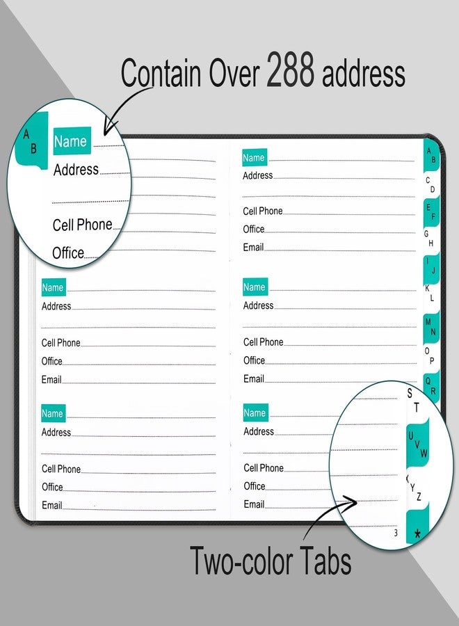 BLESWIN Small Pocket Address Book with A-Z Two-Colour Alphabetical Tabs, Telephone Book and Addresses in Rigid Cardboard and Large Fonts, to Record 288 Organized Contacts, Black - Image 3