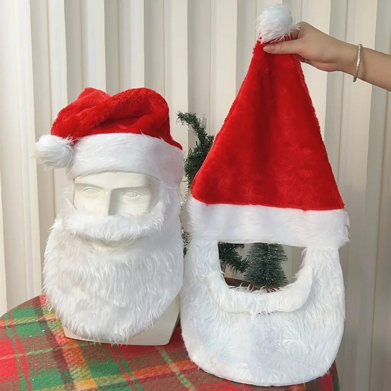 Santa Claus Beard Christmas Hat Decorations Cosplay Wig & Beard Children Adults Xmas Cap Supplies Comfortable Multi-Functional - Image 1