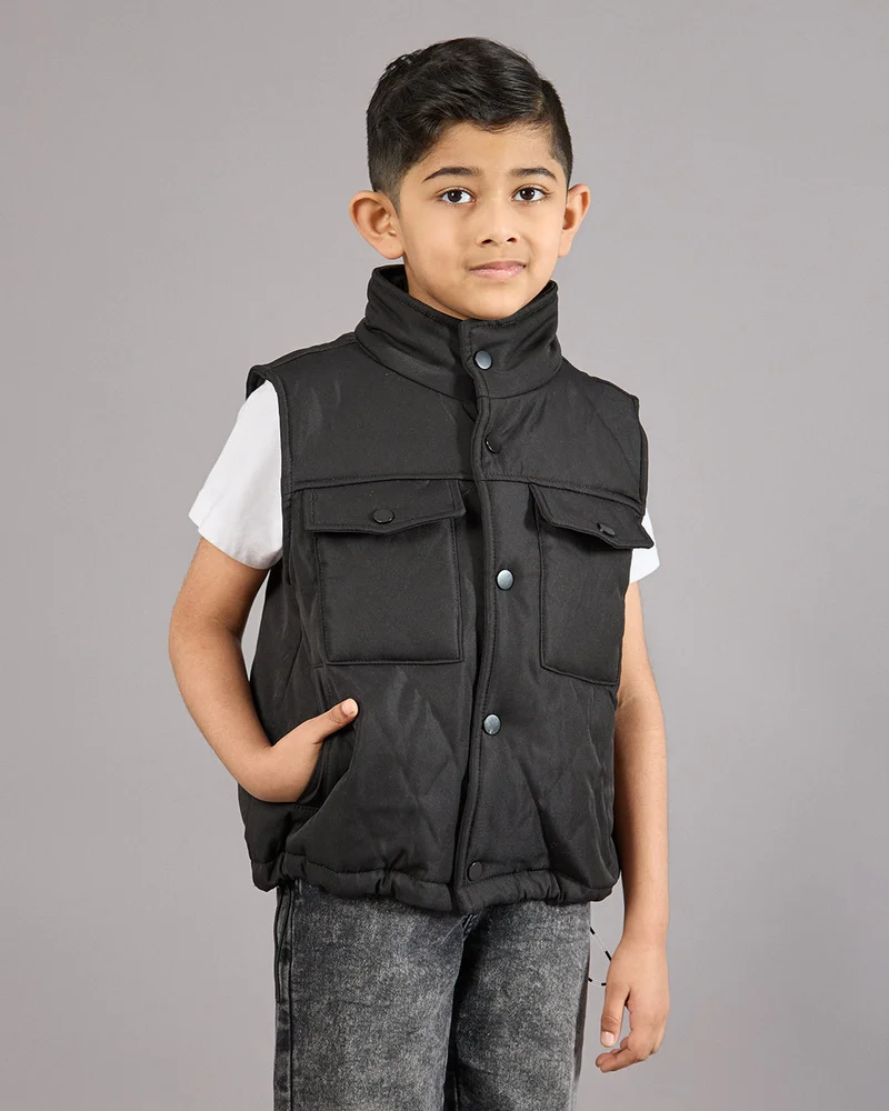 REDTAG Boys Black Jacket With Pockets