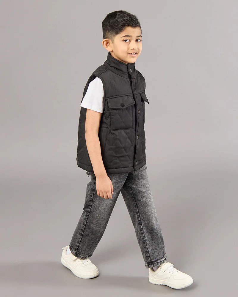 REDTAG Boys Black Jacket With Pockets