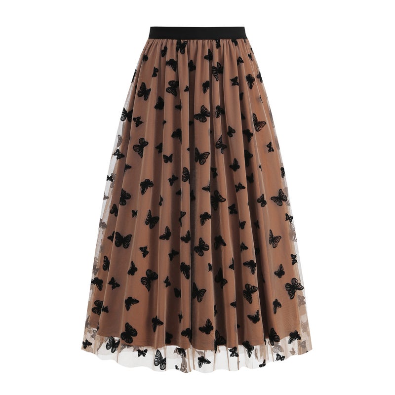 Women's A-line Long Maxi Skirt with Butterfly Embroidery - Image 4