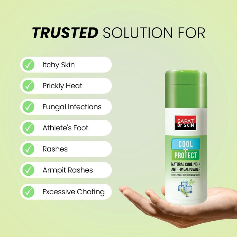 Sapat Dr Skin Cool Protect AntiFungal Powder Instant Cooling Relief 24Hour Sweat Control Fights Skin Infections Soothes Prickly Heat Fungal Infection Relief From Burning Itching Rashes Controls Sweat Body Odour Bacteria Growth 100 Gm Pack of 2 - Image 4