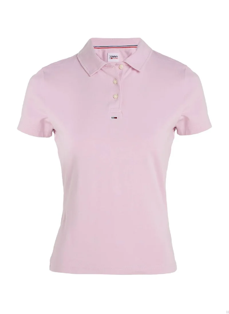 TOMMY JEANS Women's Polo Neck T-Shirt, Pink