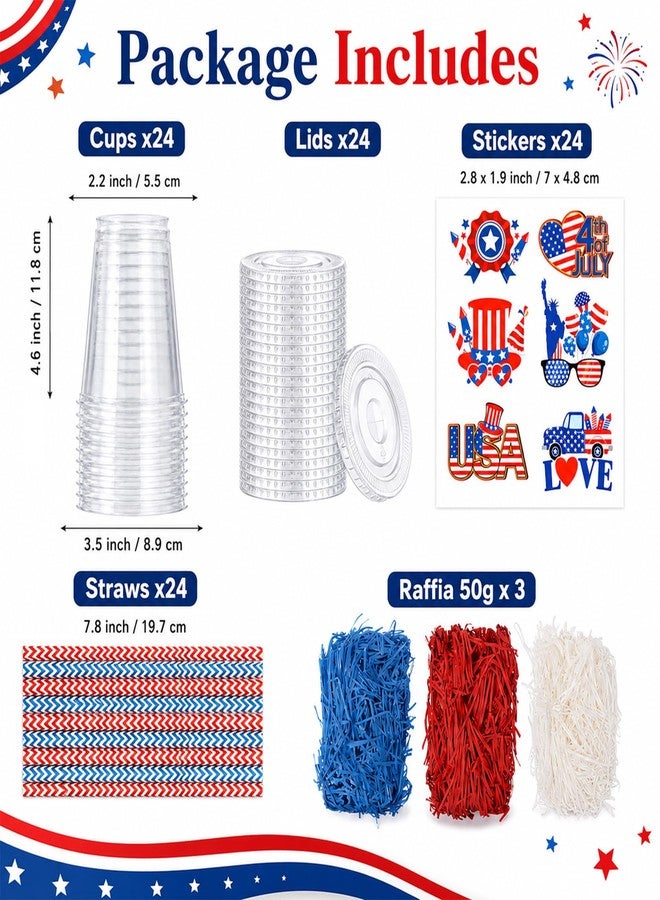 Oitnlaughter 24 Set 4th of July Patriotic Party Favors Supplies Plastic Cups with Lids Straws Stickers Red White Blue Gifts Disposable Drinking Cups for Independence Day USA 250th Anniversary Decor Prizes - Image 2
