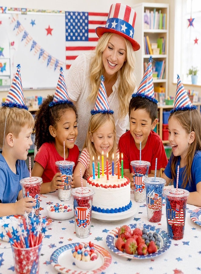 Oitnlaughter 24 Set 4th of July Patriotic Party Favors Supplies Plastic Cups with Lids Straws Stickers Red White Blue Gifts Disposable Drinking Cups for Independence Day USA 250th Anniversary Decor Prizes - Image 5