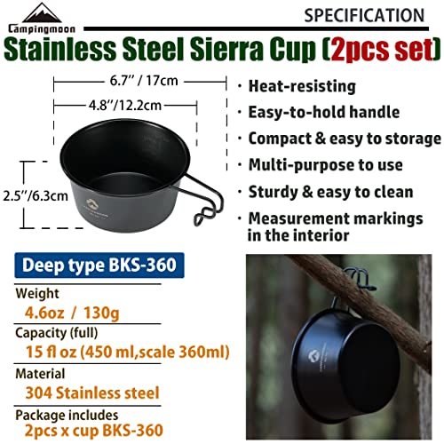 camping moon CAMPINGMOON 2pcs Set Stainless Steel Deep Type Camping Sierra Cup 15oz 450ml Black BKS3602P - Image 3