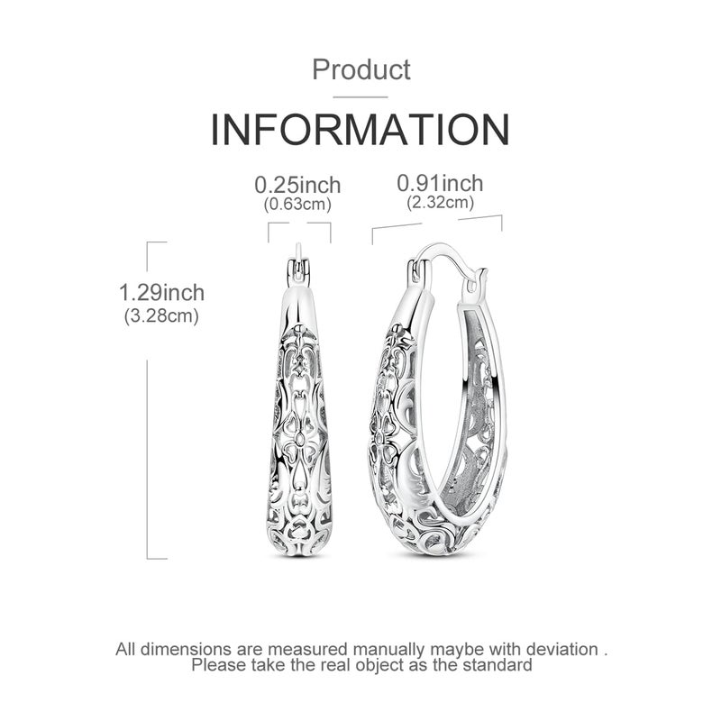 NARMO 925 Sterling Silver Hoop Earrings Vintage Earrings for Women Lightweight Earrings - Image 3