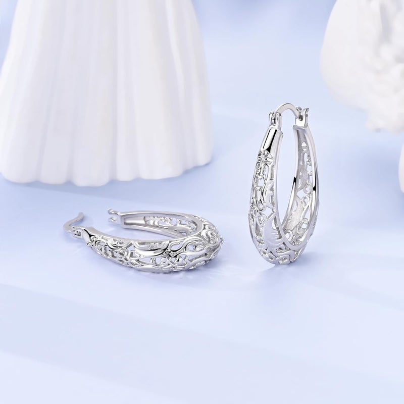 NARMO 925 Sterling Silver Hoop Earrings Vintage Earrings for Women Lightweight Earrings - Image 2