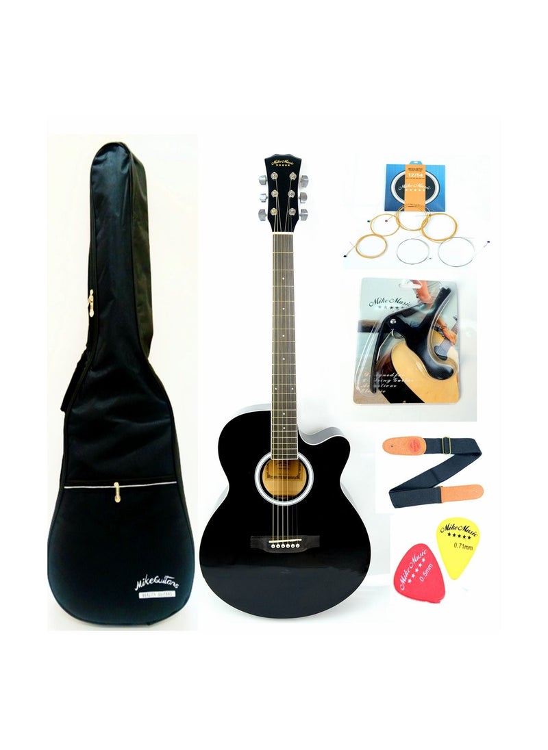 Mike Music 40inch Acoustic Guitar with Bag and Strap and Extra Strings and Capo and Guitar Picks(40 inch glossy, black)  - Image 1