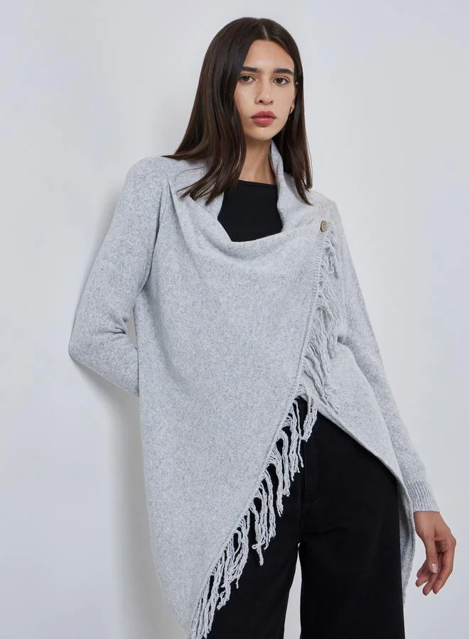 Styli Styli Grey Wrap Cardigan with Fringes