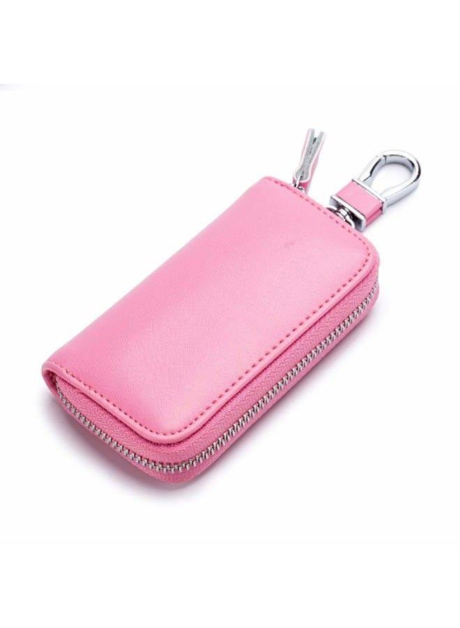 Funny live Genuine Leather Key Holder Bag with 2 Card Slot & 6 Hooks & 1 Access Card,Key Case Car Key Holder Wallet for Men Women, Pink, 1 pcs - Image 1