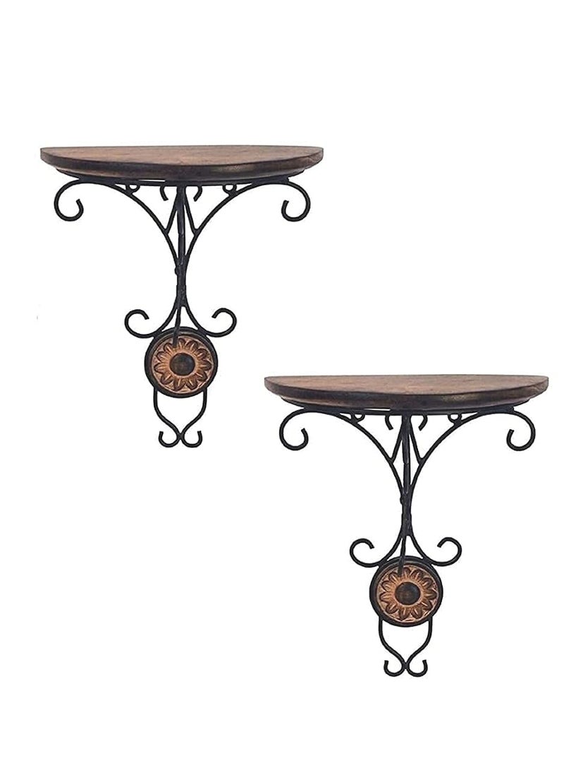 MITRIA TRADERS MITRIA TRADERS Wooden Base Iron Frame Wall Mounted Shelf 2 