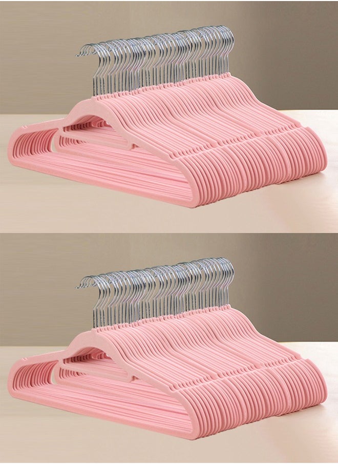 ZCM-HAPPY 100- Piece Anti Slip Velvet Cloth Hanger Set Pink  - Image 1