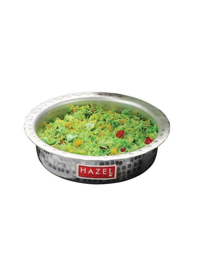 HAZEL Aluminium Langdi Patila Pot with Lid | Hammered Finish Round Bottom Bhagona Dekchi Tope for Boiling & Cooking, 2700 ML - Image 3