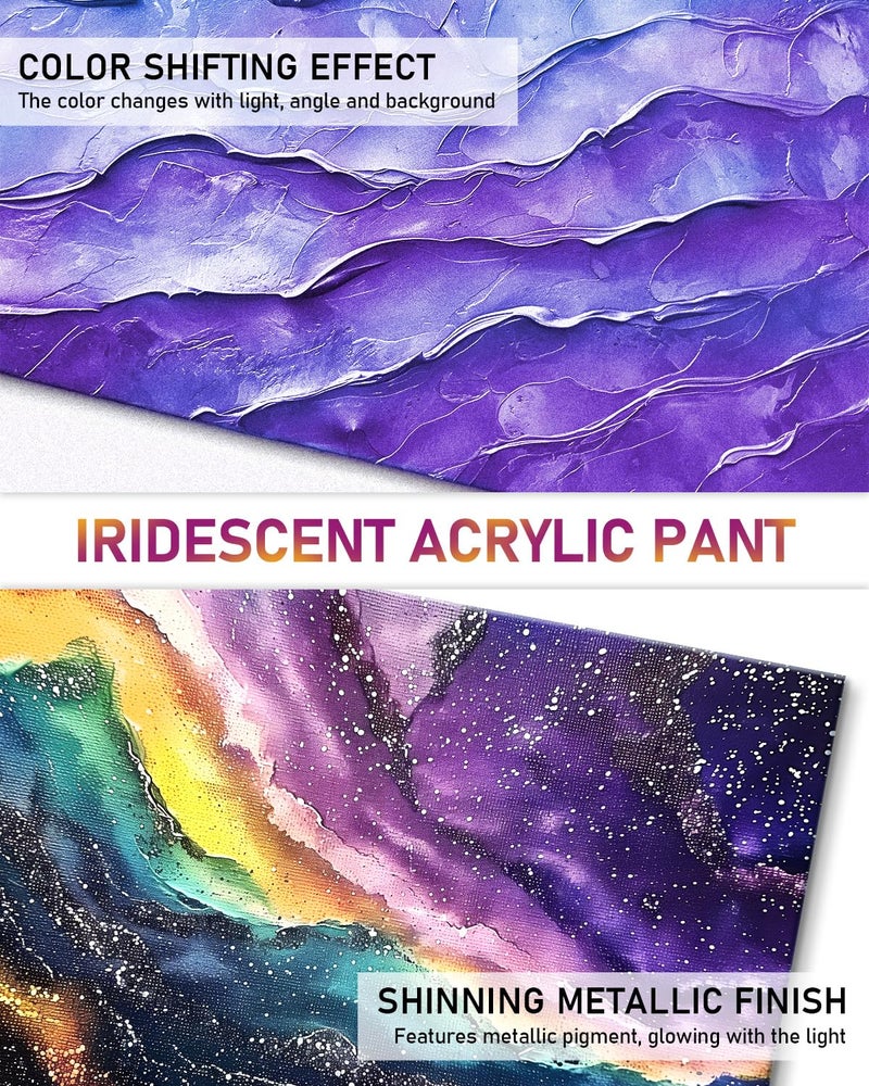 Nicpro 20 Colors Iridescent Acrylic Paint, 8.45oz / 250ml Large Bulk Metallic Acrylic Paint,Color Shifting & Non-Toxic Art Painting Supplies For Canvas Fabric Rock Wood with Paint Knife Color Wheel - Image 3