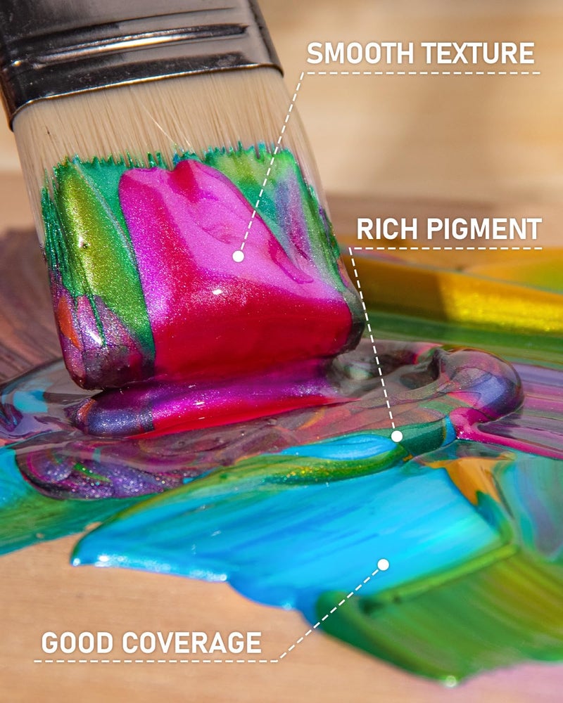 Nicpro 20 Colors Iridescent Acrylic Paint, 8.45oz / 250ml Large Bulk Metallic Acrylic Paint,Color Shifting & Non-Toxic Art Painting Supplies For Canvas Fabric Rock Wood with Paint Knife Color Wheel - Image 5
